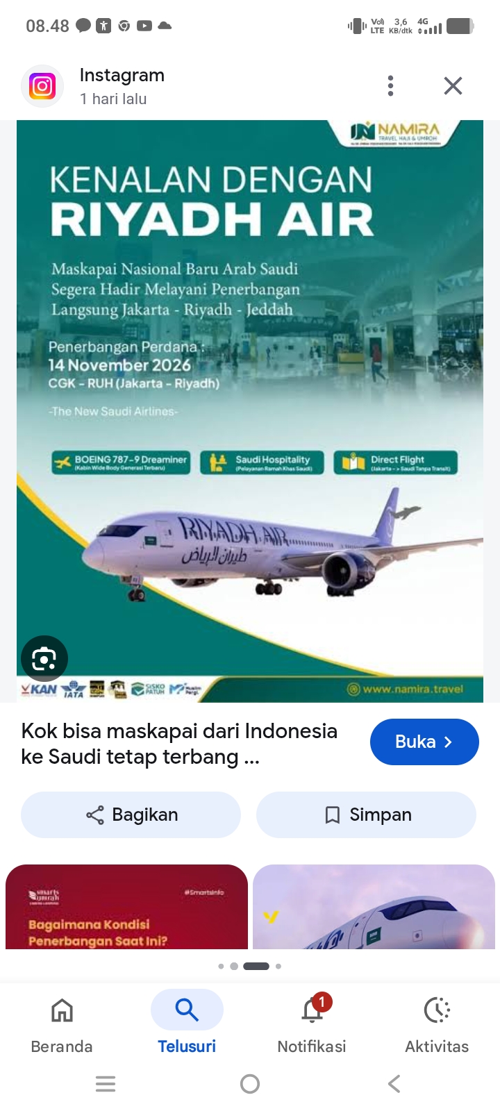 Kemenhub : Penerbangan Langsung Indonesia-Arab Saudi Tetap Beroperasi